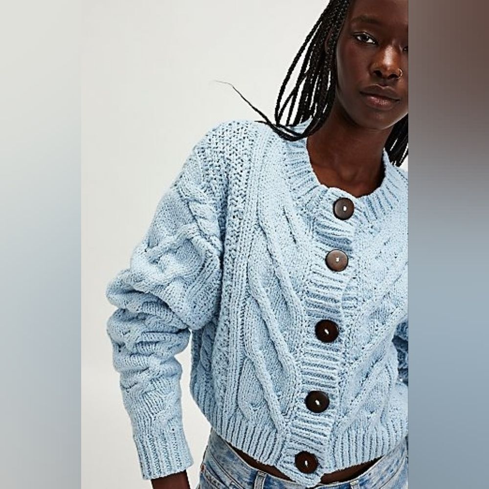 FREE PEOPLE Bonfire Cardigan Cardi Sweater in Boardwalk Blue